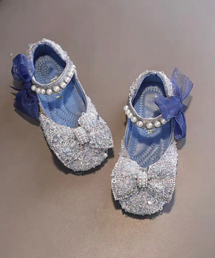 Shoes Stylish Kids Flat Bow Pearl Strap Blue Buckle For
