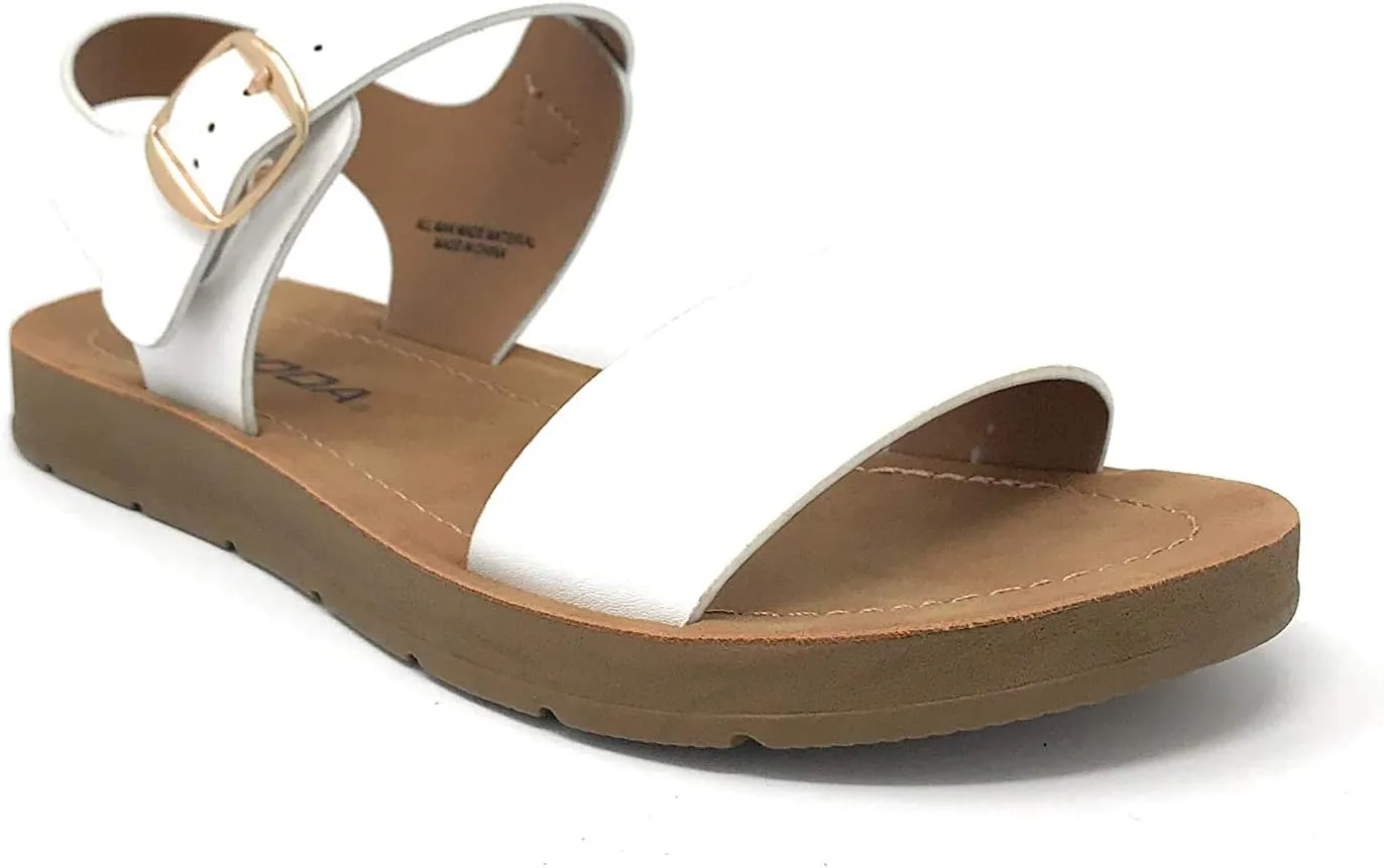 Soda PLENTY ~ Women's Strappy Ankle Wrap Buckle Fashion Flat Sandals