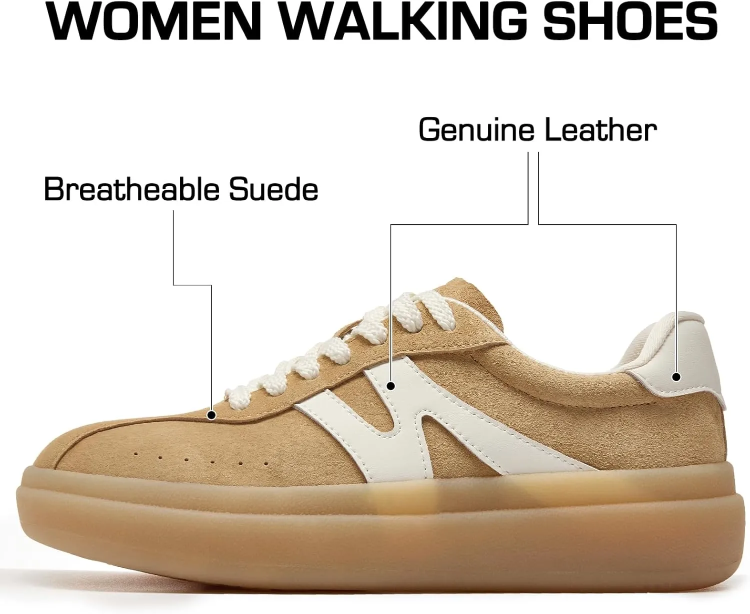 somiliss Sneakers for Women Genuine Leather Suede Upper Non-Slip TPR Outsole Tennis Walking Shoes for Women Fashion Sneakers