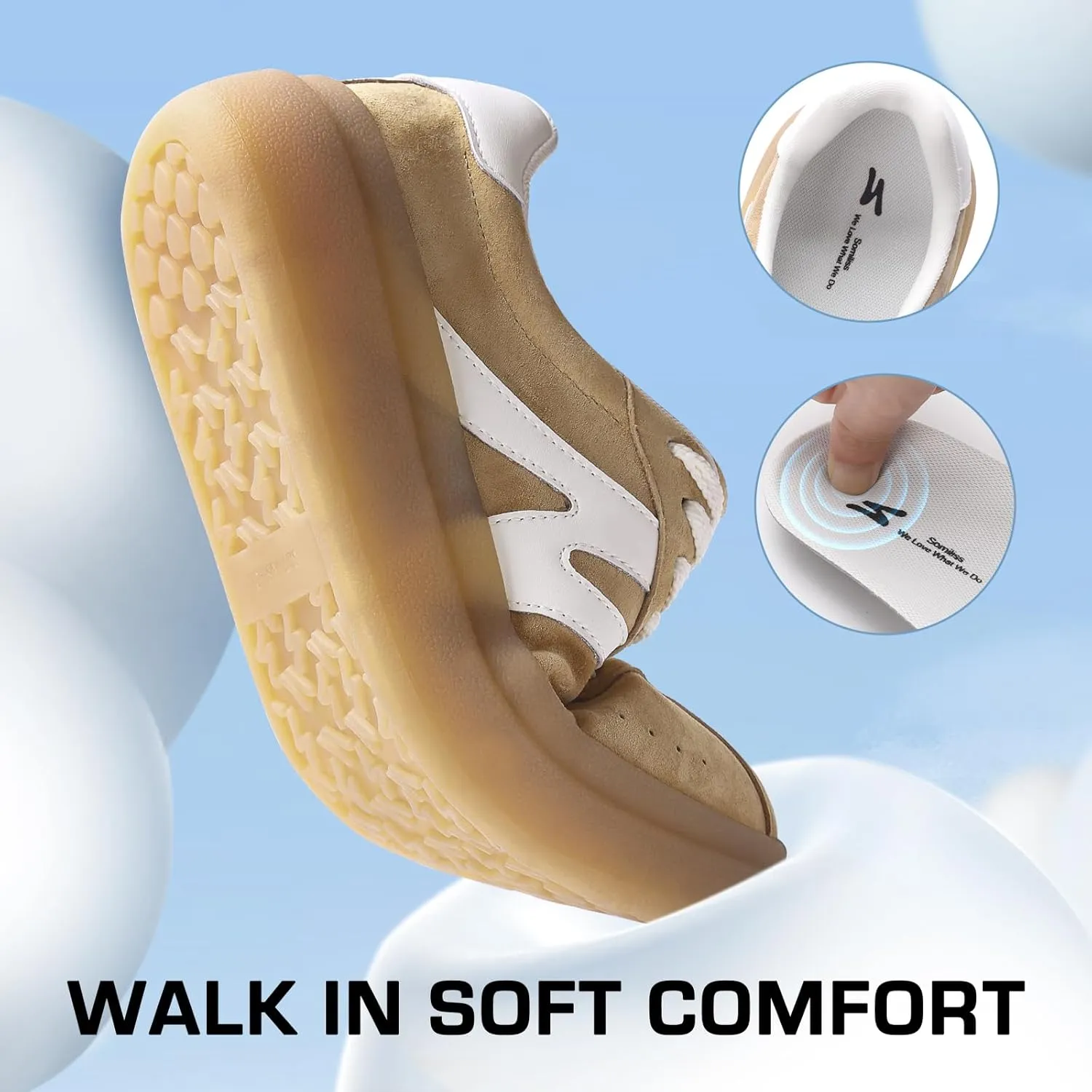 somiliss Sneakers for Women Genuine Leather Suede Upper Non-Slip TPR Outsole Tennis Walking Shoes for Women Fashion Sneakers