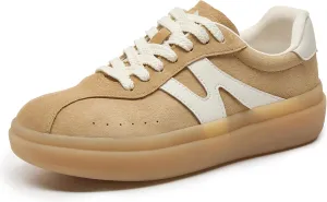 somiliss Sneakers for Women Genuine Leather Suede Upper Non-Slip TPR Outsole Tennis Walking Shoes for Women Fashion Sneakers