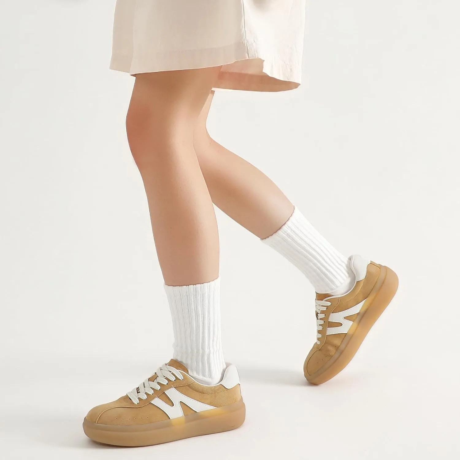 somiliss Sneakers for Women Genuine Leather Suede Upper Non-Slip TPR Outsole Tennis Walking Shoes for Women Fashion Sneakers