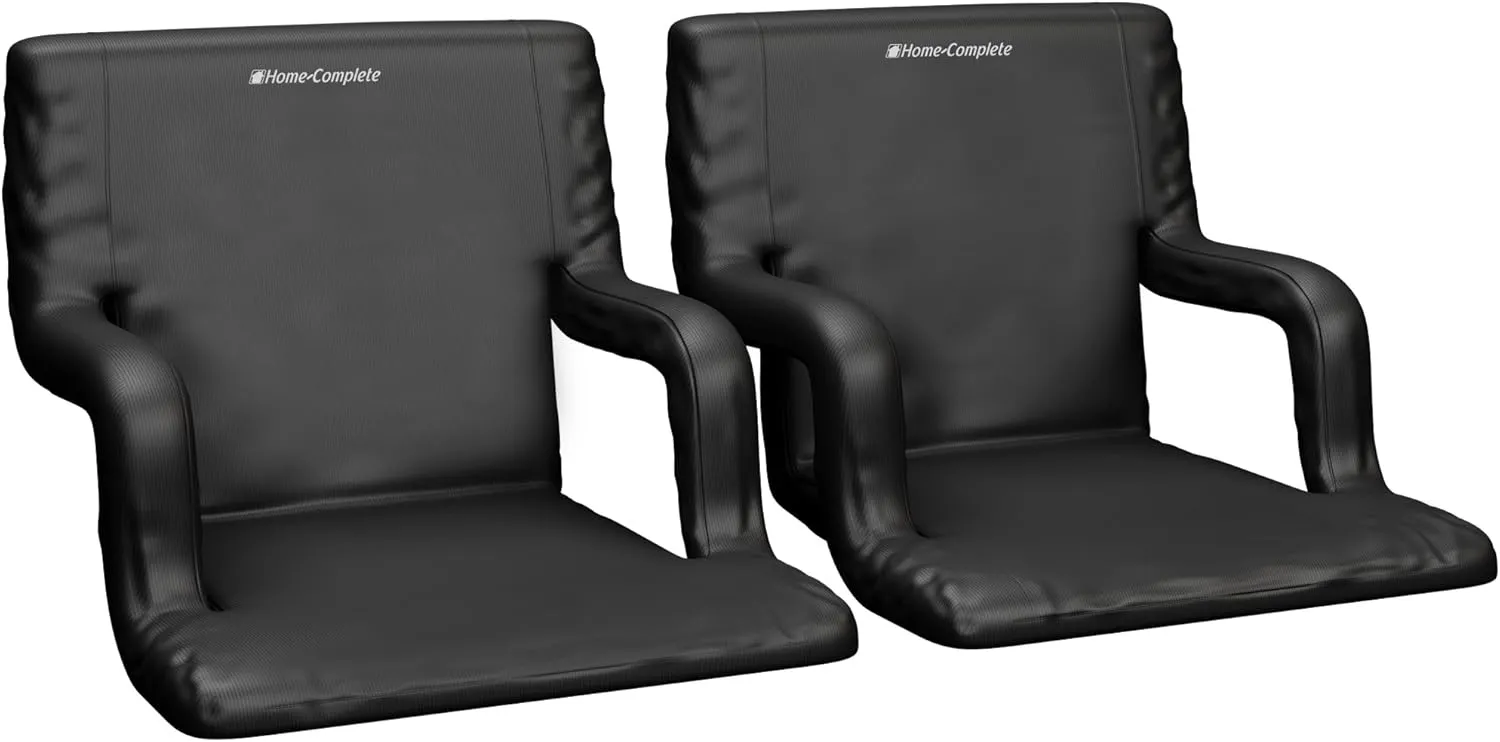 Stadium Seat 2-Pack - Bleacher Cushion Set with Padded Back Support, Armrests, 6 Reclining Positions, and Portable Carry Straps by Home-Complete