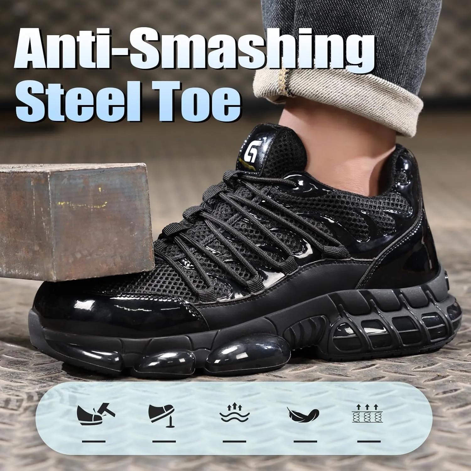 Steel Toe Shoes for Men Lightweight Work Shoes Construction Industrial Work Tennis Shoes Safety Shoes Comfortable Steel Toe Sneakers for Men Women