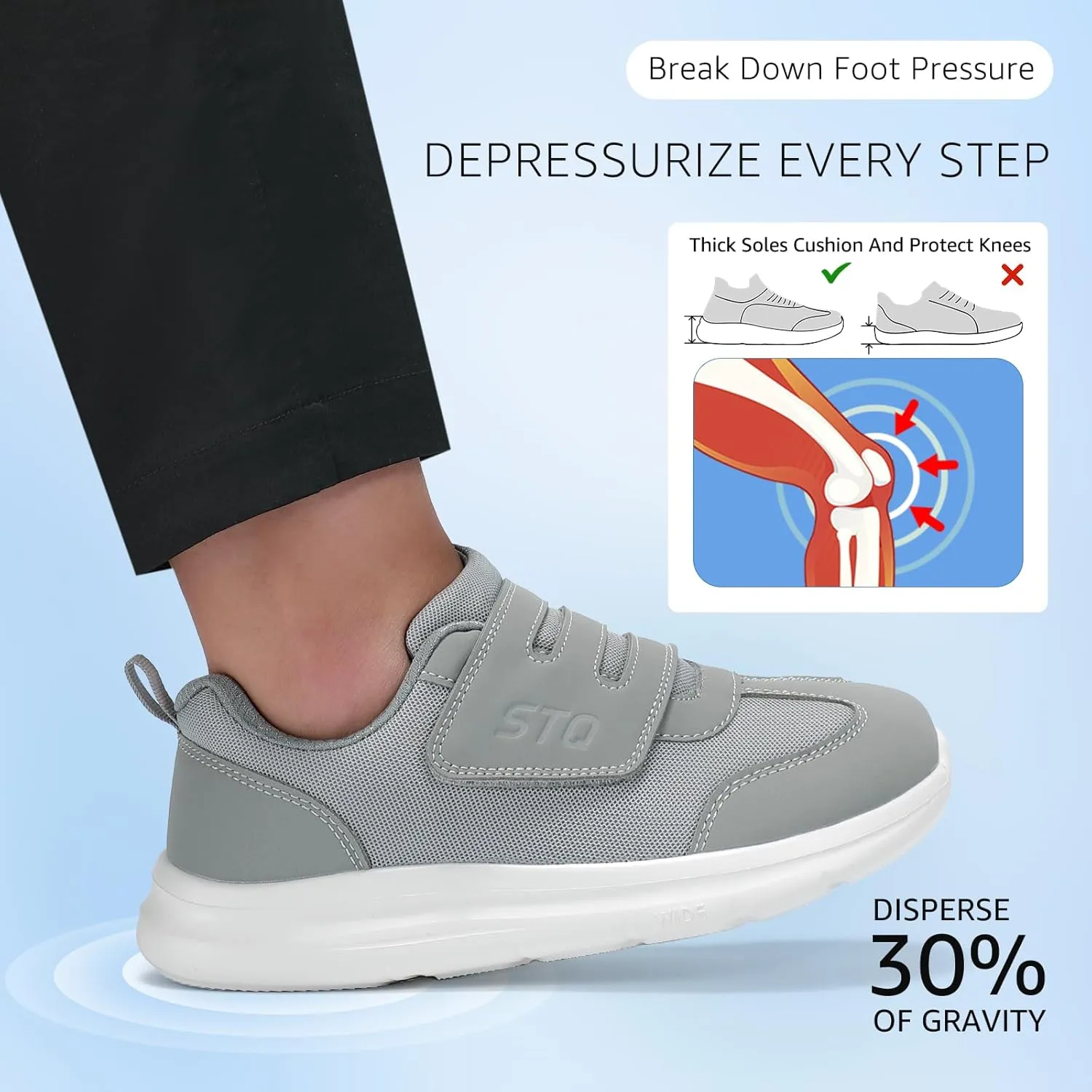 STQ Wide Toe Box Shoes Wome, Hook and Loop Orthopedic Walking Shoe for Seniors, Bunions, Plantar Fasciitis, Hammertoes, Swollen Feet