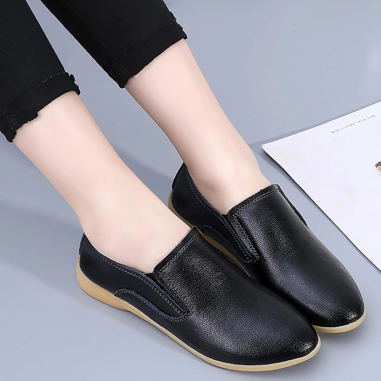 Sunporx Women's Comfortable Loafers Driving Moccasins Shoe Slip on Pointed Toe Flats Casual Comfortable Office Work Business Shoes Breathable Walking