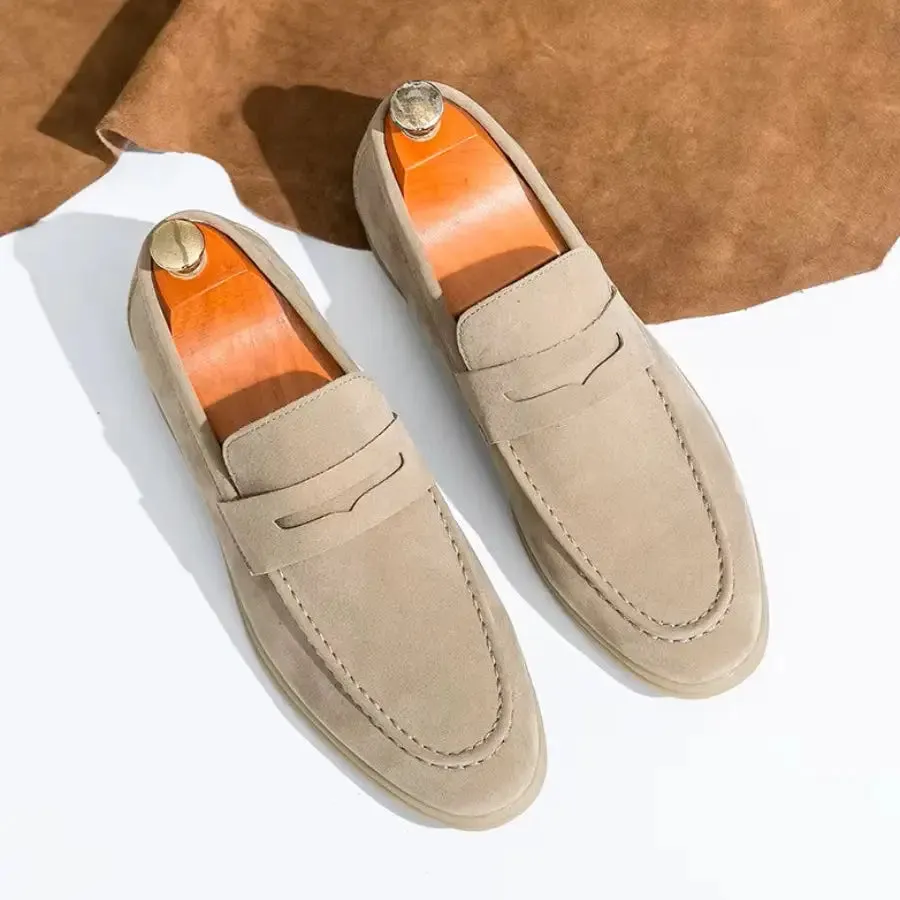 Tan Suede Penny Loafers