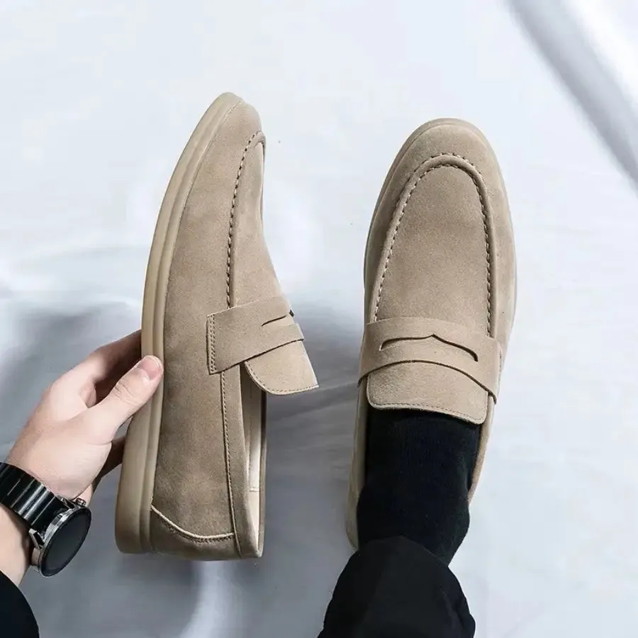 Tan Suede Penny Loafers