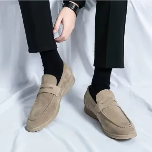 Tan Suede Penny Loafers