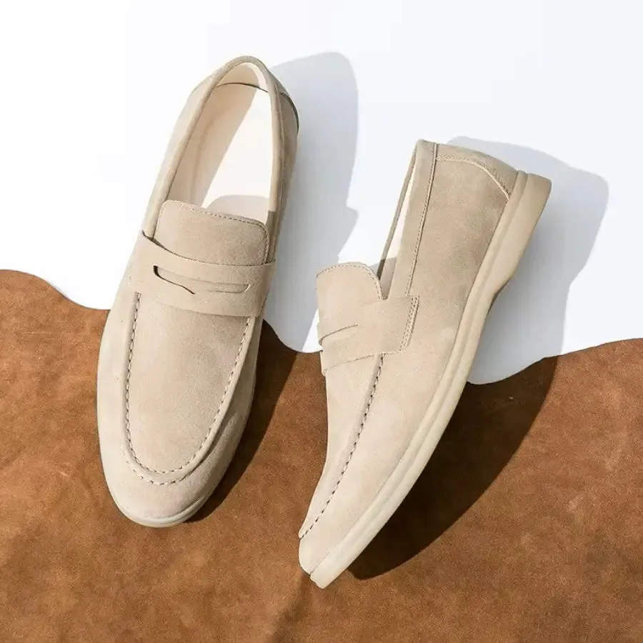 Tan Suede Penny Loafers