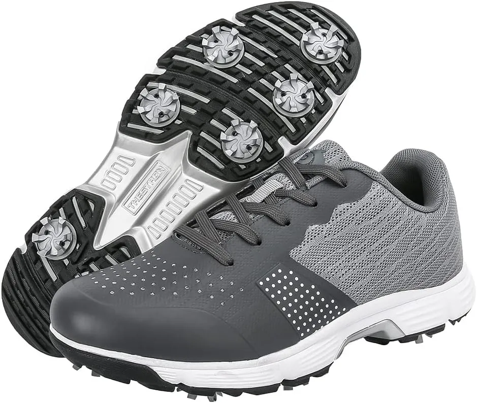 THESTRON Men Golf Shoes Mesh Breathable Breathable Golf Walking Sport Sneakers 7 Spikes Golf Trainers …