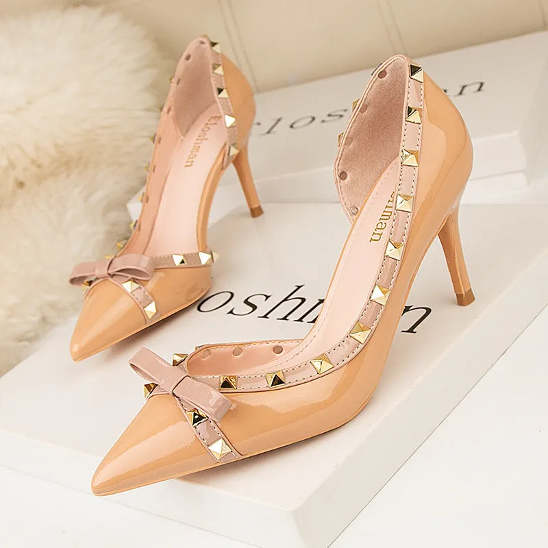 Thin High Heels Shallow Mouth Pointed Rivet Shoes