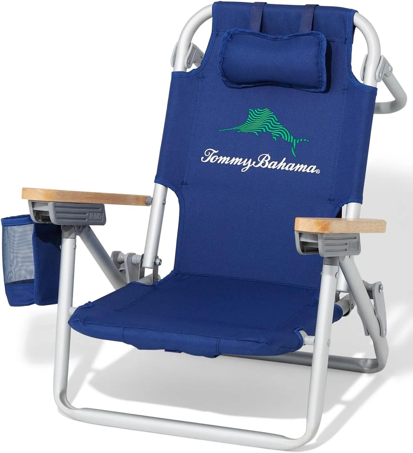 Tommy Bahama Kid's 5-Position Lay Flat Backpack Folding Beach Chair, Solid Navy Wavy Marlin