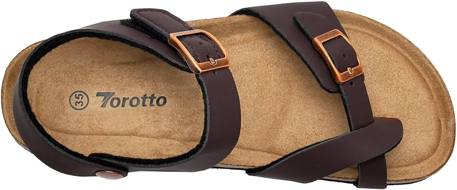 Torotto Girls Boys Sandals with Cork Footbed Adjustable Buckle Summer Slides Flip Flops Open Toes Flat for Kids Toddler