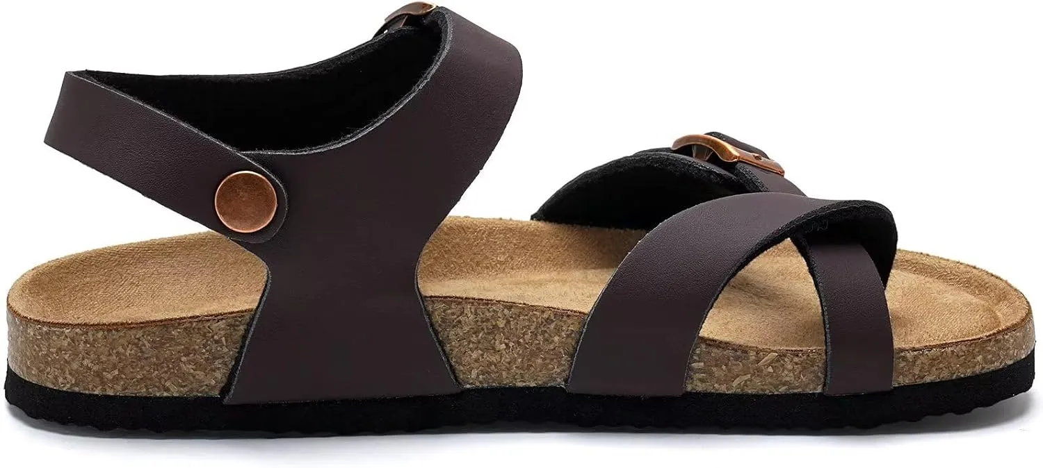 Torotto Girls Boys Sandals with Cork Footbed Adjustable Buckle Summer Slides Flip Flops Open Toes Flat for Kids Toddler