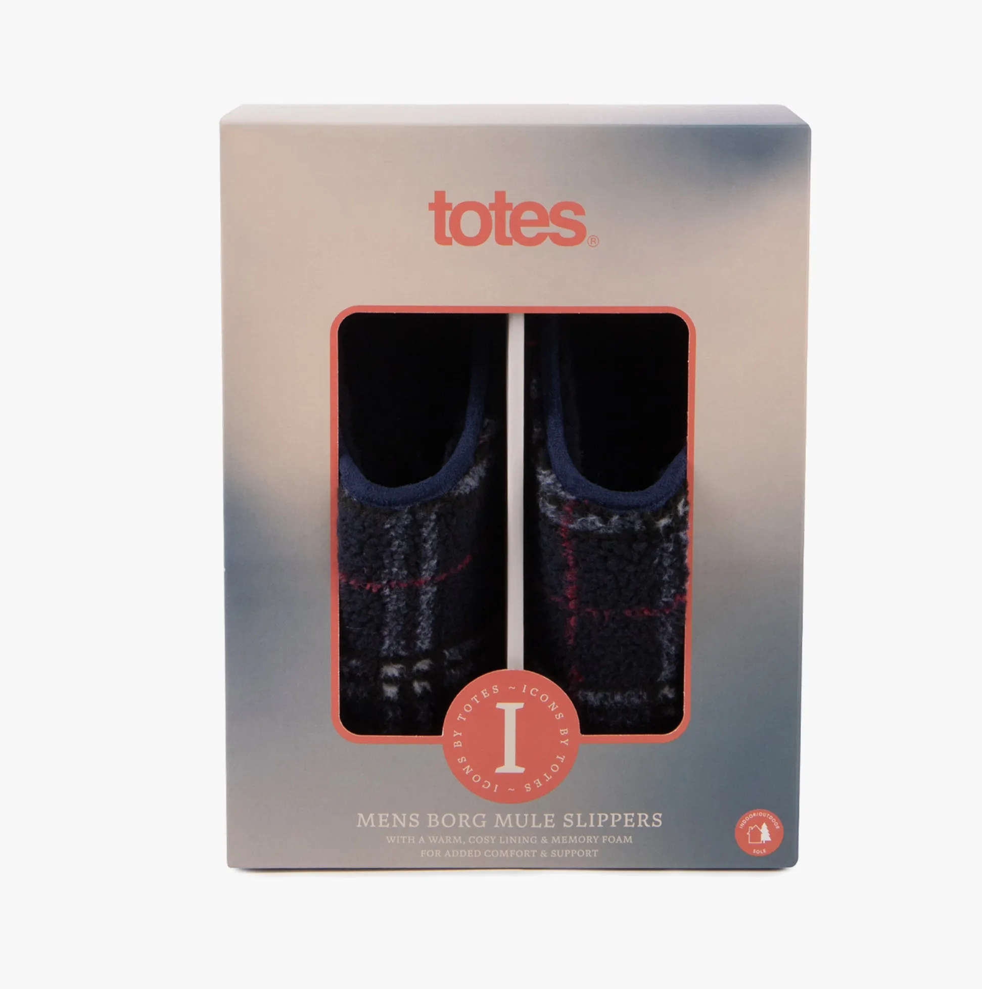 Totes Toasties BORG CHECK Mens Slippers Navy Check