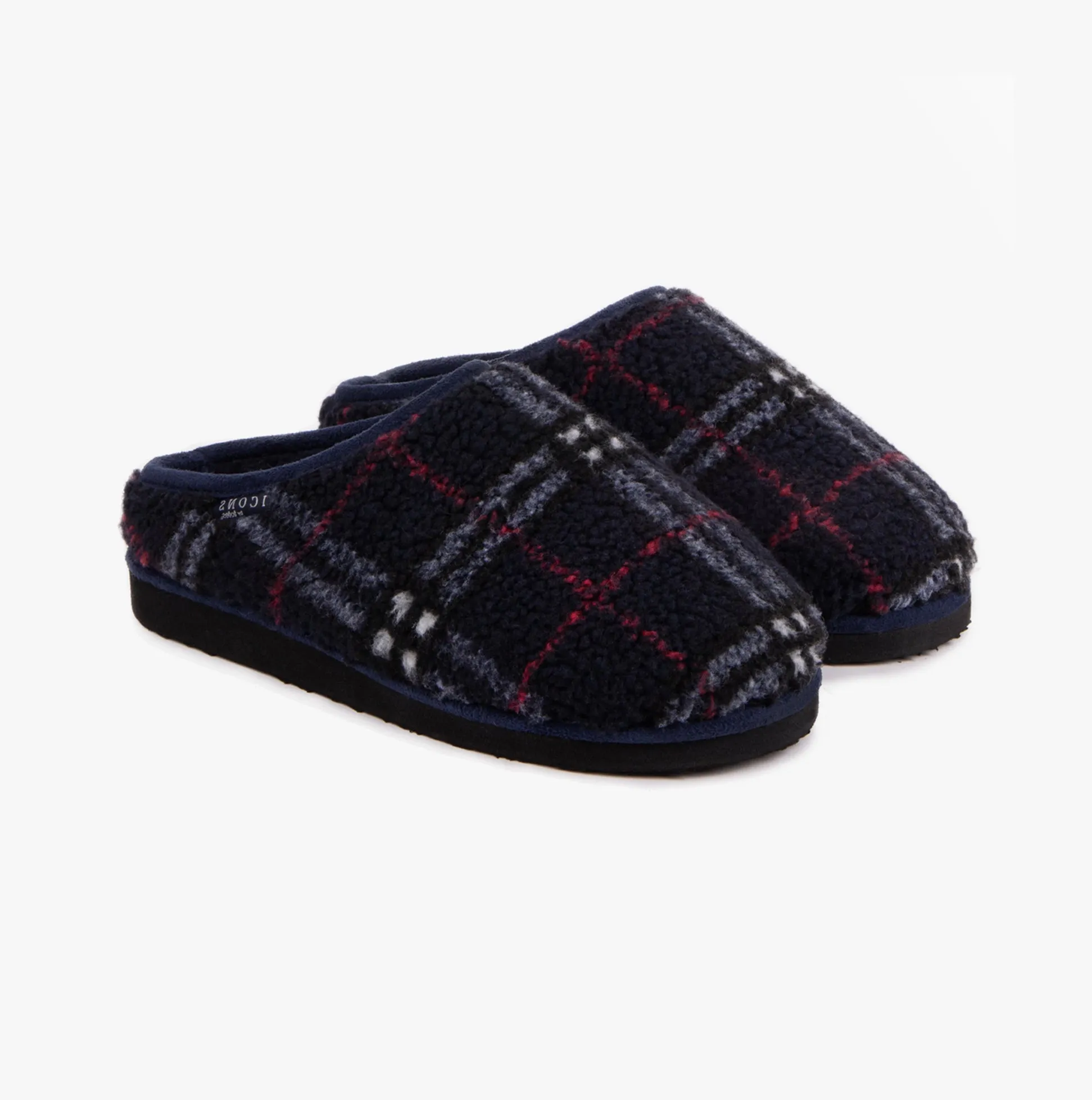 Totes Toasties BORG CHECK Mens Slippers Navy Check