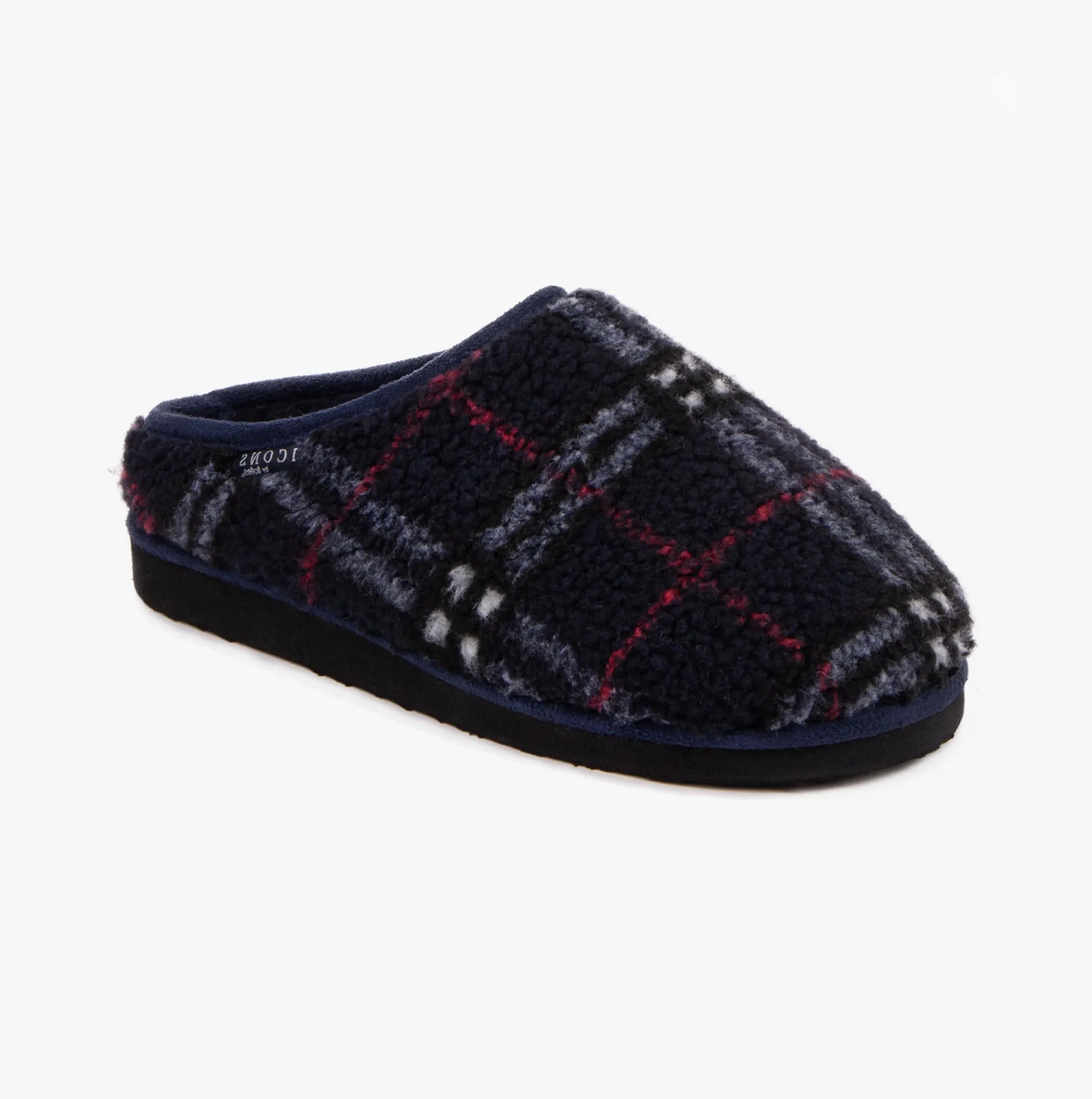 Totes Toasties BORG CHECK Mens Slippers Navy Check