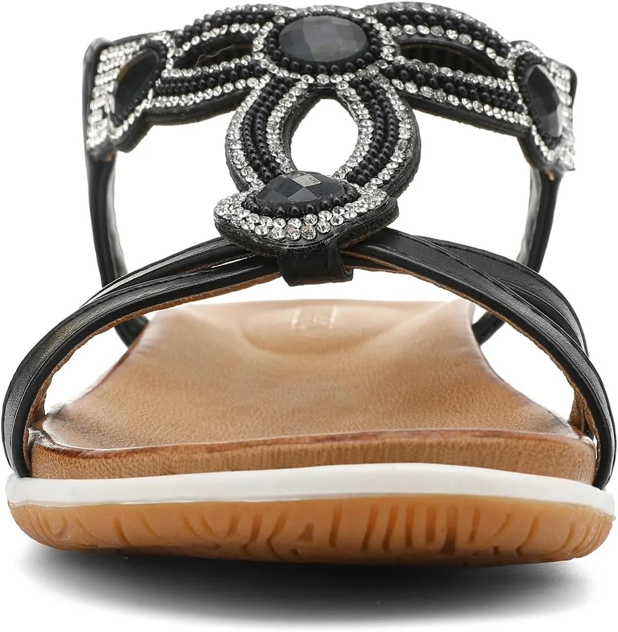 UBFEN Flat Sandals For Women Dressy Walking Comfortable Sandal With Rhinestone Braid Elastic Strap Summer Vacation