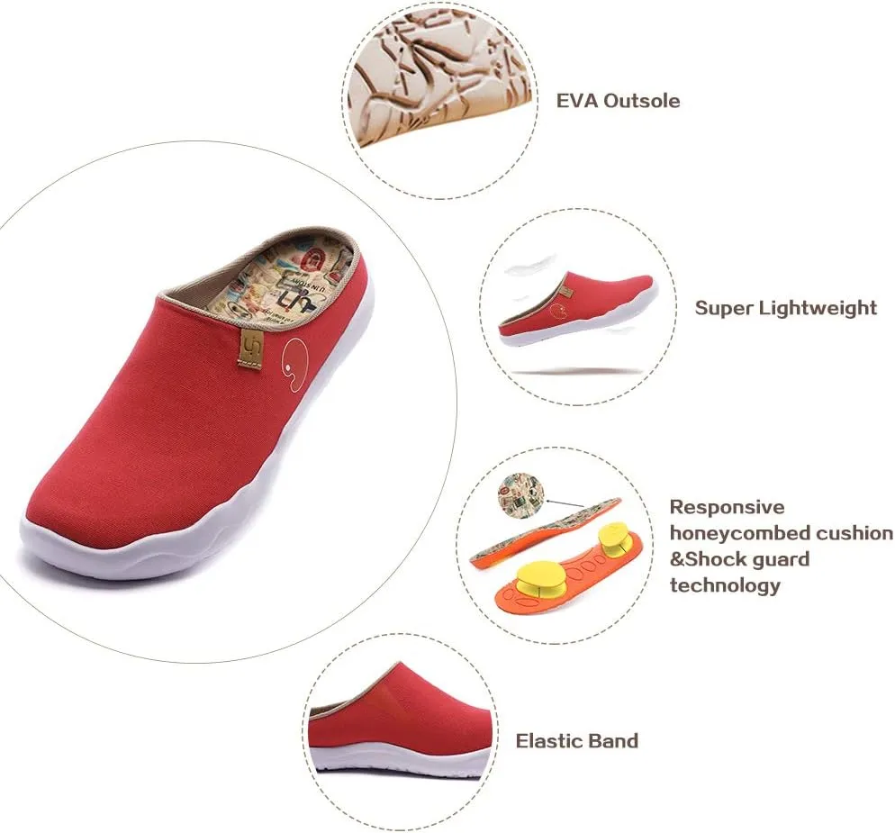 UIN Women's Slip On Mules Comfortable Flat Lightweight Wide Toe Clog Casual Art Painted Travel Shoes Malaga Series