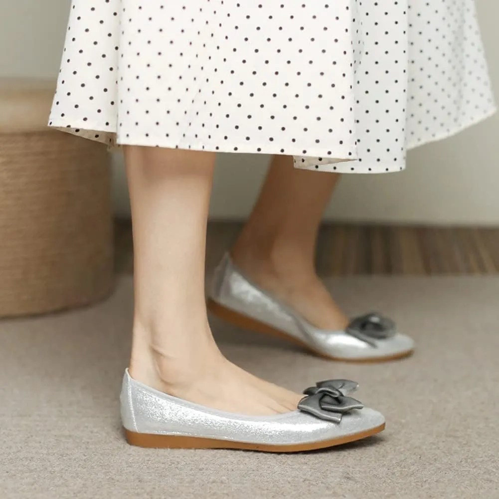 Unifizz Women's Ballet Flat Shoes - Cute Beads Bowtie Wedding Flats Slip on Flats for Women Comfortable
