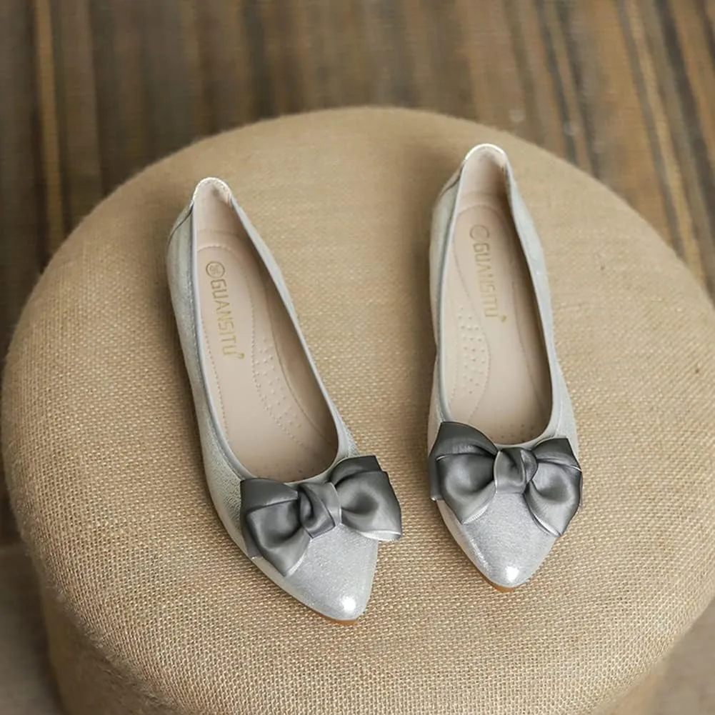 Unifizz Women's Ballet Flat Shoes - Cute Beads Bowtie Wedding Flats Slip on Flats for Women Comfortable