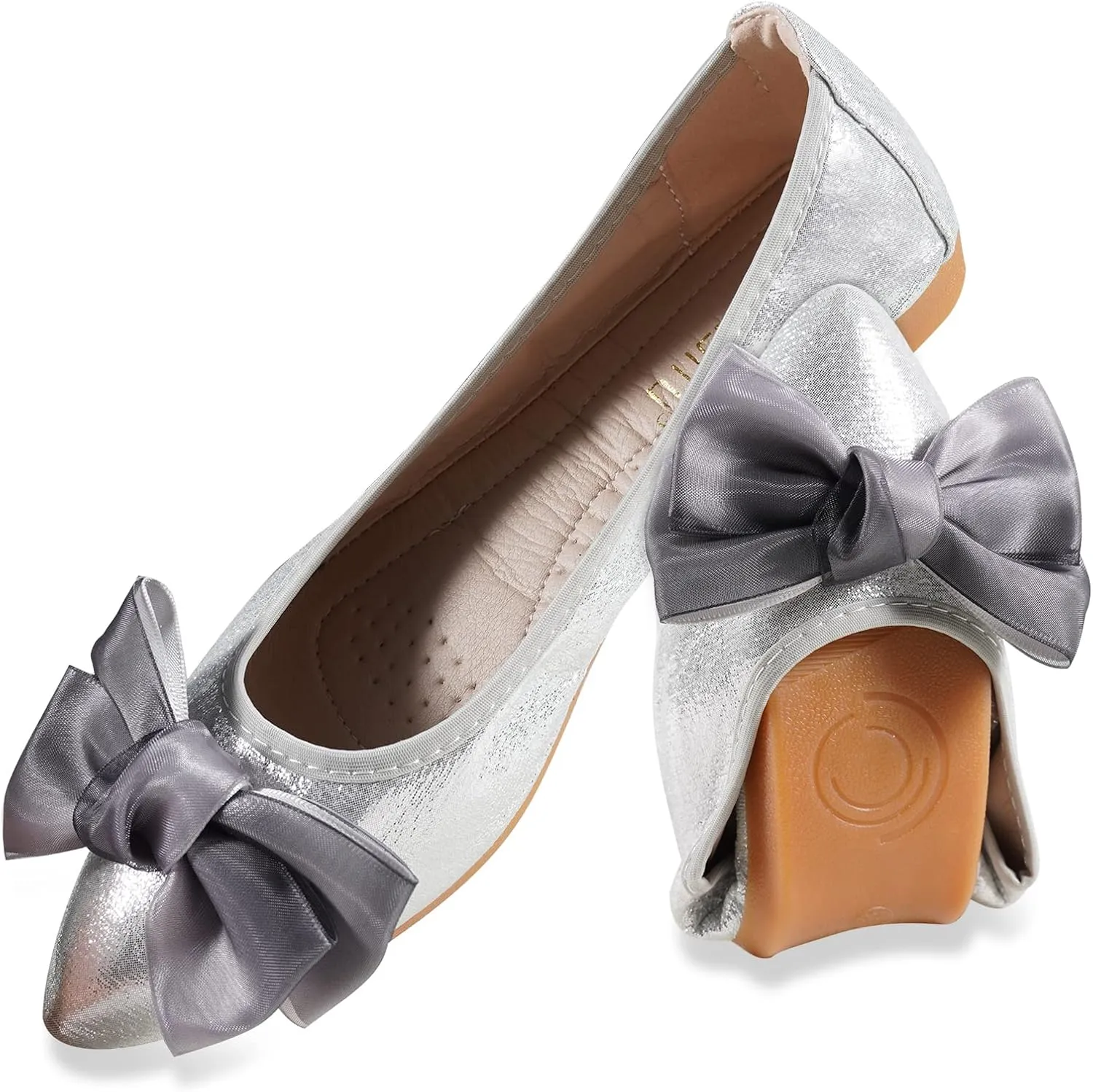 Unifizz Women's Ballet Flat Shoes - Cute Beads Bowtie Wedding Flats Slip on Flats for Women Comfortable