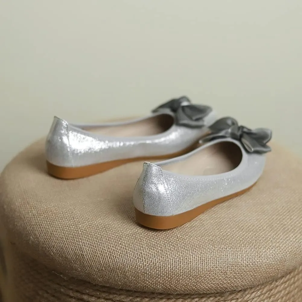 Unifizz Women's Ballet Flat Shoes - Cute Beads Bowtie Wedding Flats Slip on Flats for Women Comfortable