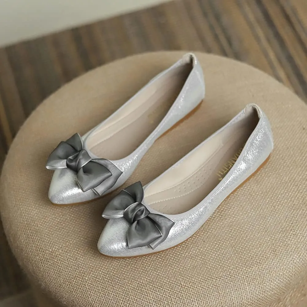 Unifizz Women's Ballet Flat Shoes - Cute Beads Bowtie Wedding Flats Slip on Flats for Women Comfortable