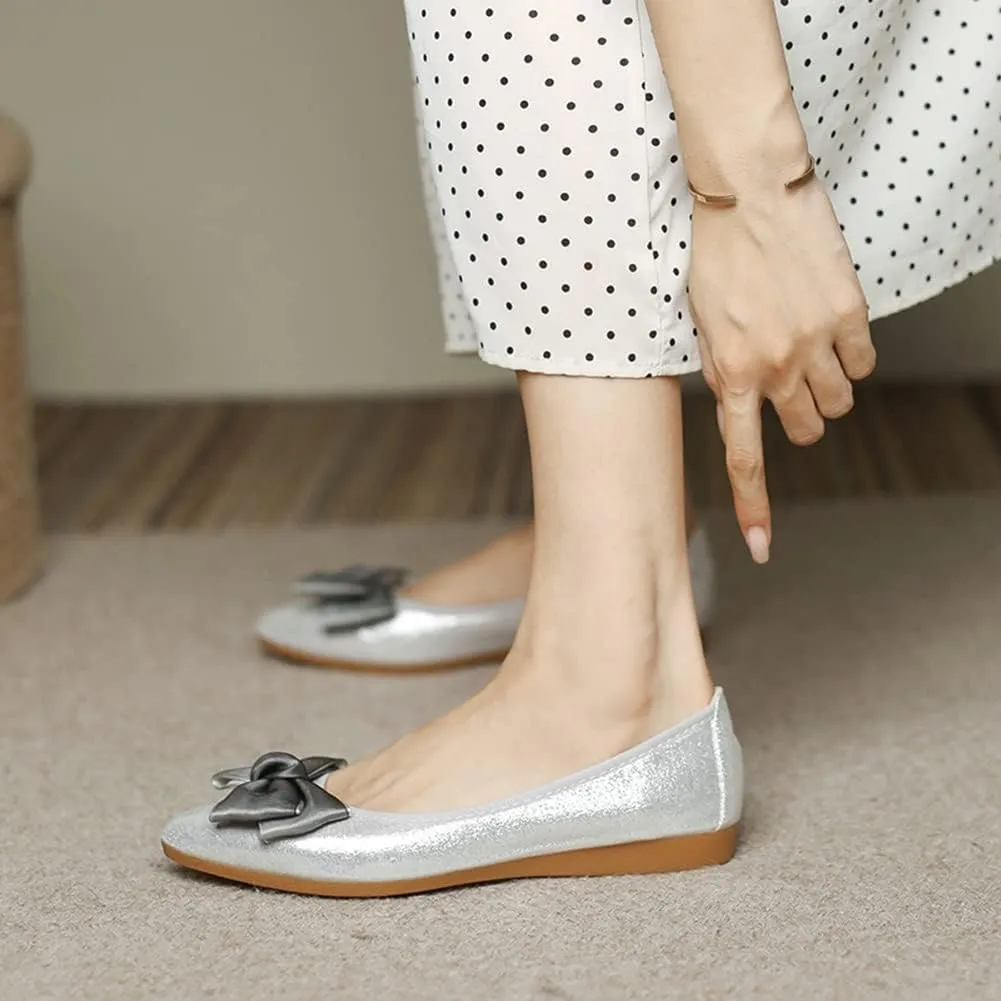 Unifizz Women's Ballet Flat Shoes - Cute Beads Bowtie Wedding Flats Slip on Flats for Women Comfortable