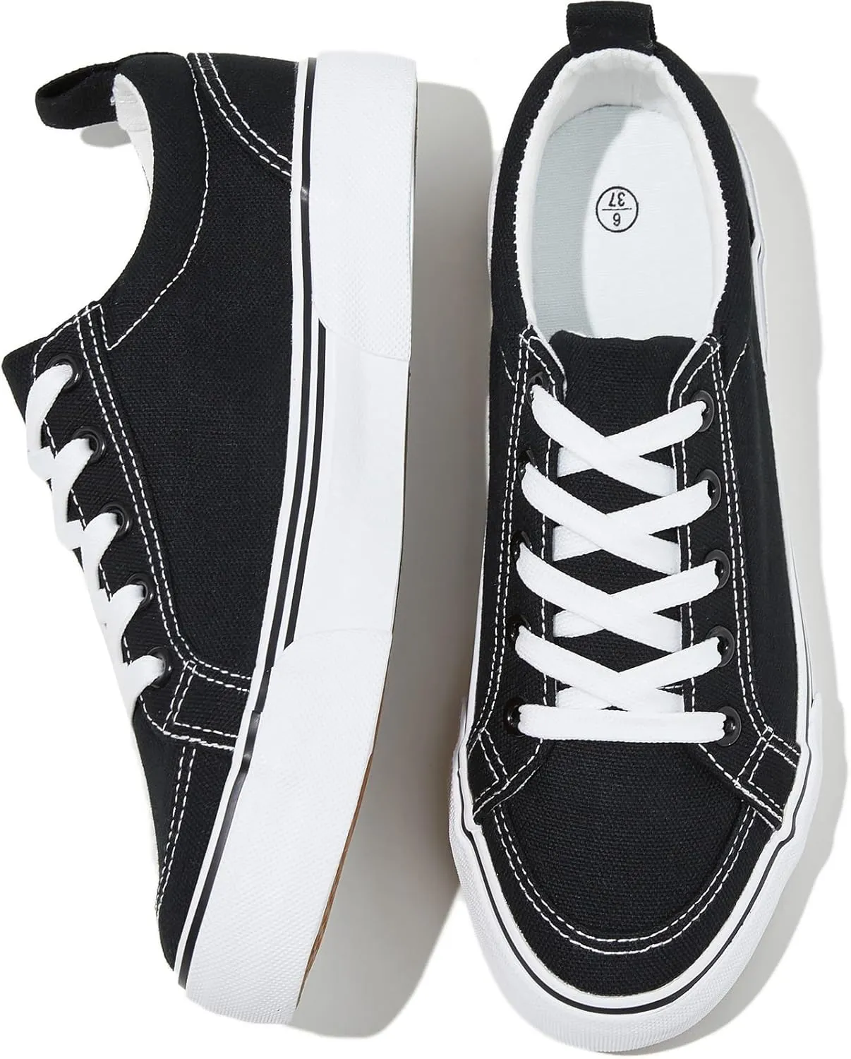 Uoidru Black Sneakers for Women Canvas White Tennis Shoes Women Casual Low Top Skateboard Fashion Sneakers