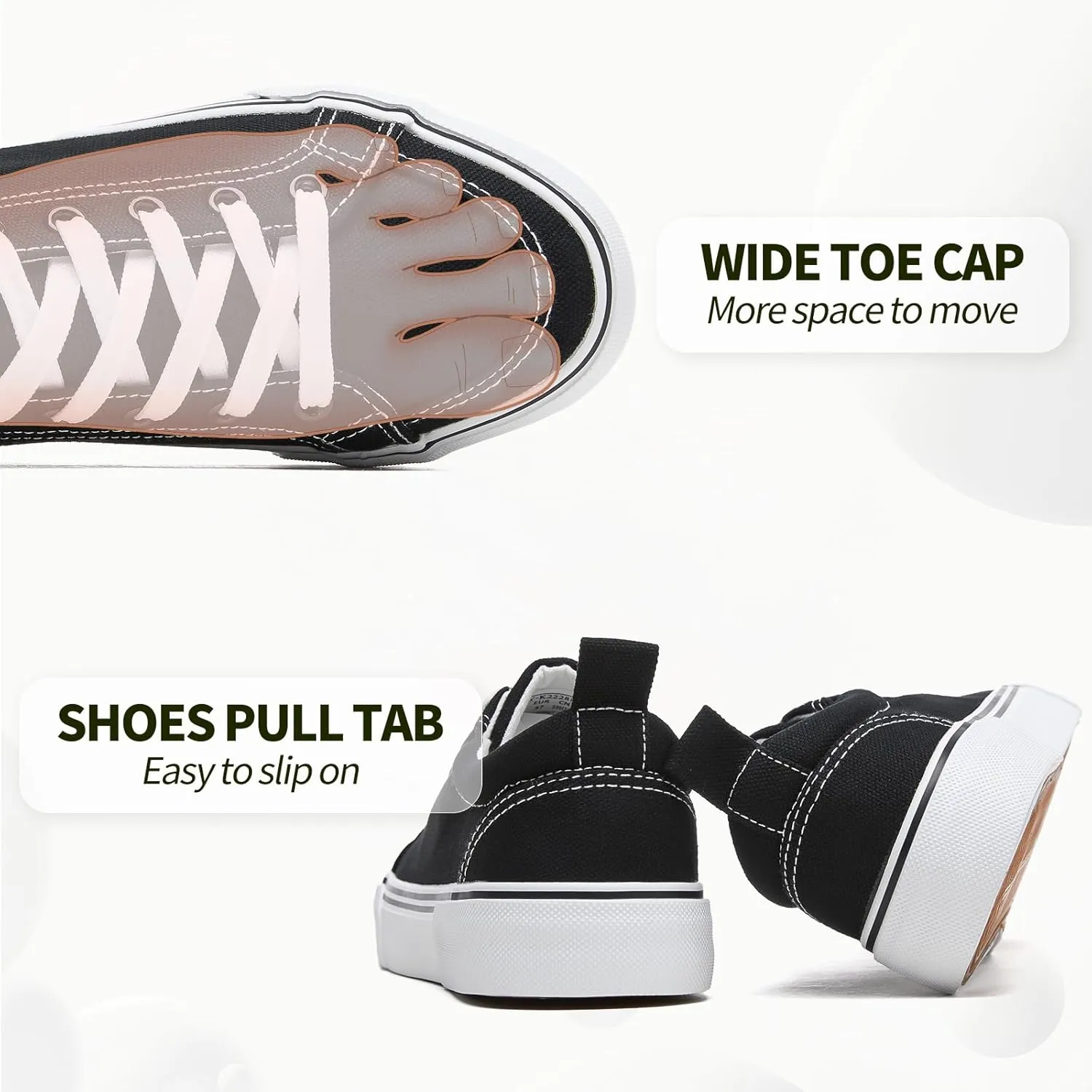 Uoidru Black Sneakers for Women Canvas White Tennis Shoes Women Casual Low Top Skateboard Fashion Sneakers