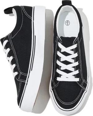 Uoidru Black Sneakers for Women Canvas White Tennis Shoes Women Casual Low Top Skateboard Fashion Sneakers