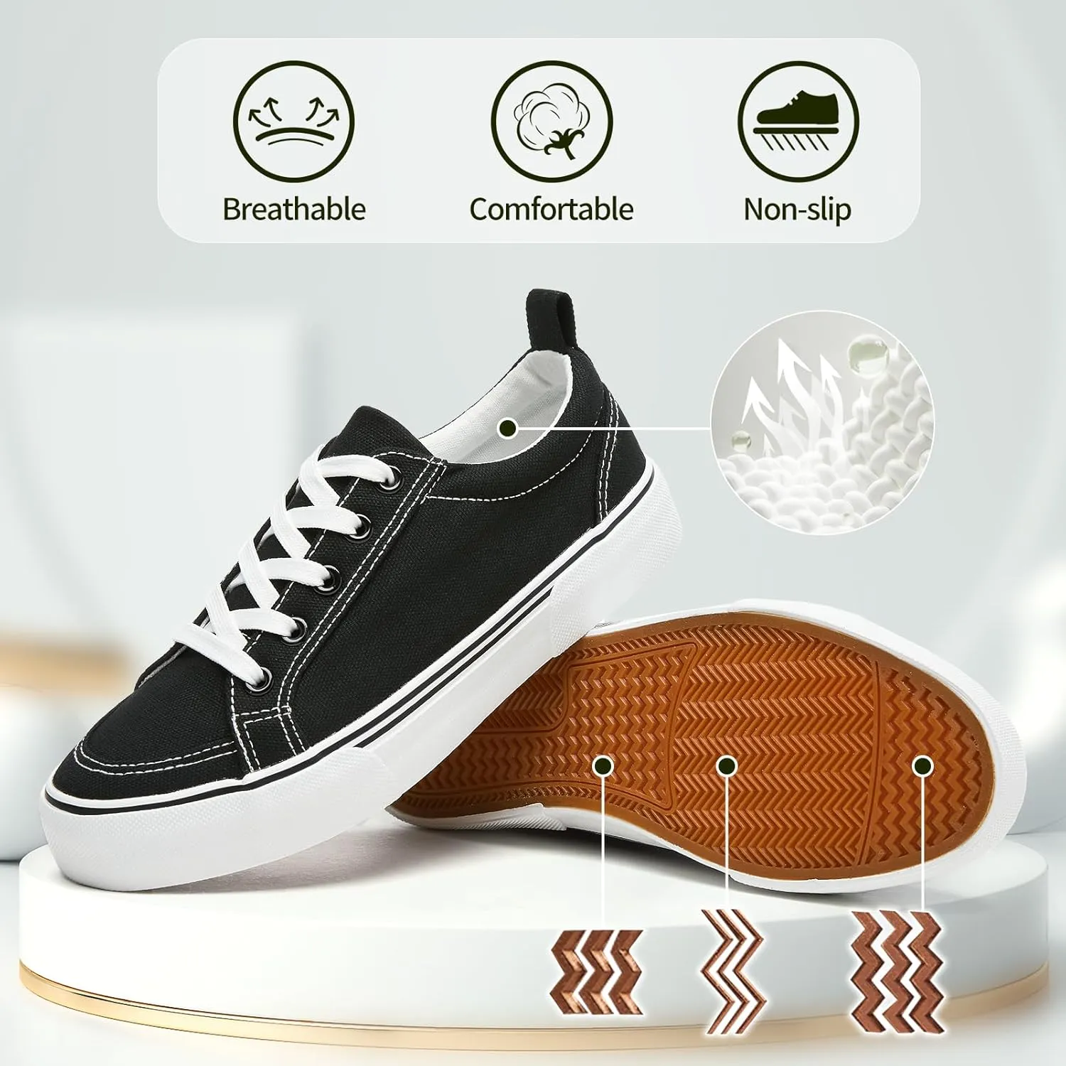 Uoidru Black Sneakers for Women Canvas White Tennis Shoes Women Casual Low Top Skateboard Fashion Sneakers