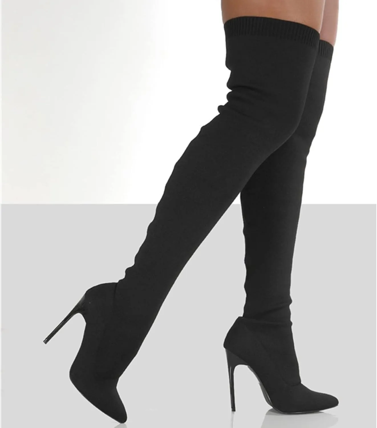 UOQAPRE Women's Over The Knee Thigh High Heel Boots,Pointed -Toe Side Comfy Long Boots Platform High Heel Booties for Women