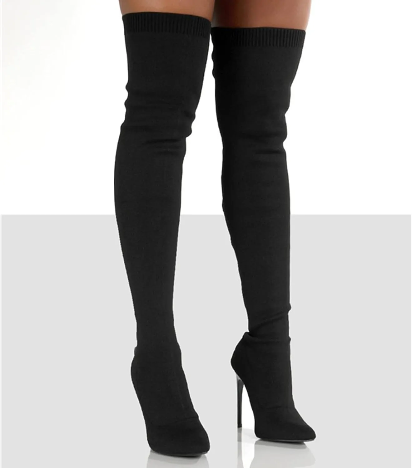 UOQAPRE Women's Over The Knee Thigh High Heel Boots,Pointed -Toe Side Comfy Long Boots Platform High Heel Booties for Women
