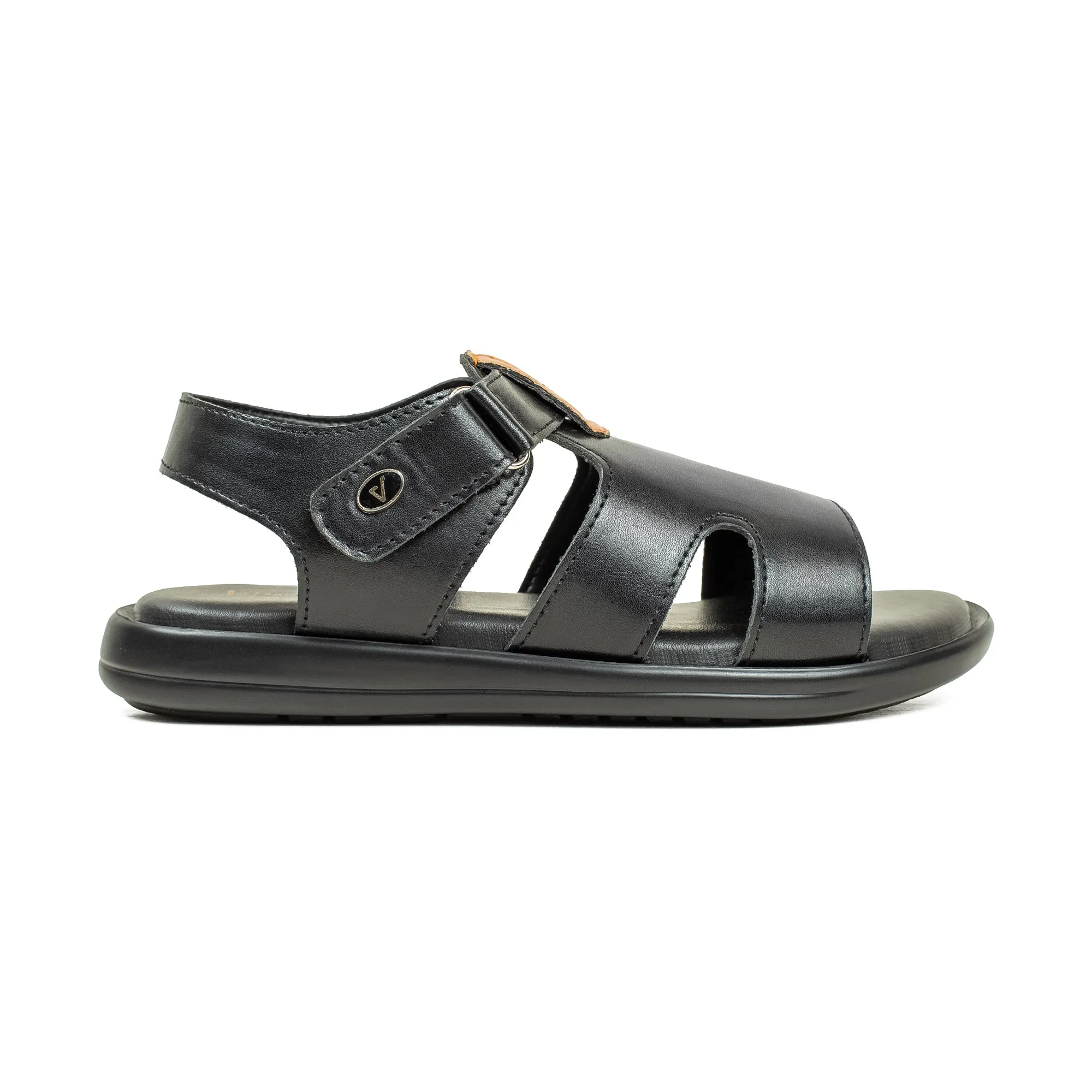 Vibrant Kids’ Sandal – Black Synthetic Leather, Lightweight PU Sole, Cushioned Insole for All-Day Comfort