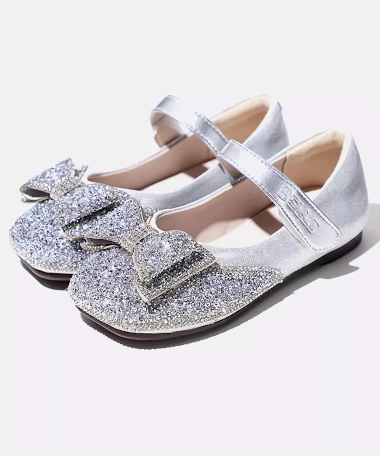 Vogue Silvery Bow Silvery Splicing Buckle Strap Girls Flat Feet Shoes