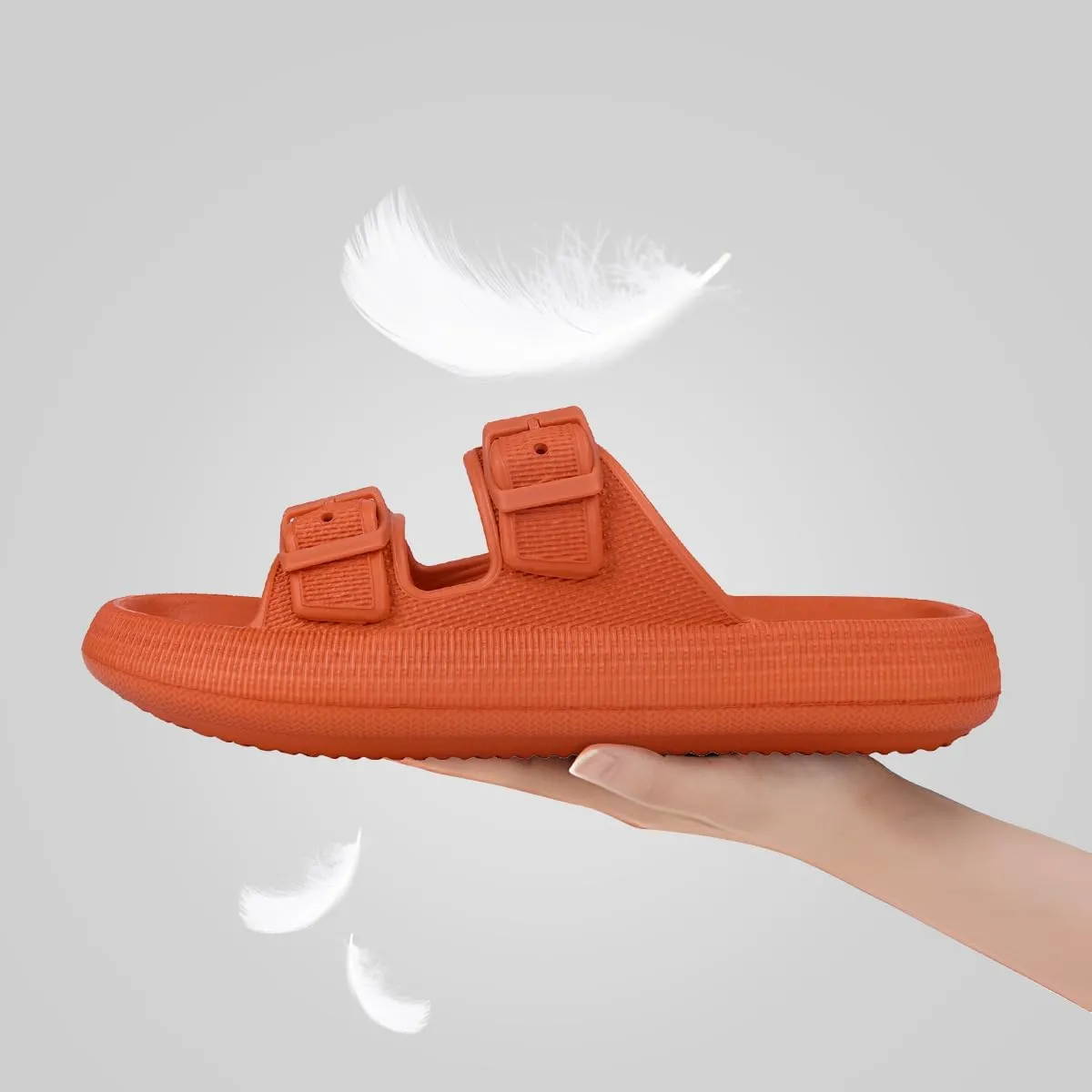 VONMAY Comfort Sandals for Women and Men Pillow Slippers Double Buckle Quick Dry Adjustable Slides Cushioned Thick Sole EVA Flat Sandals