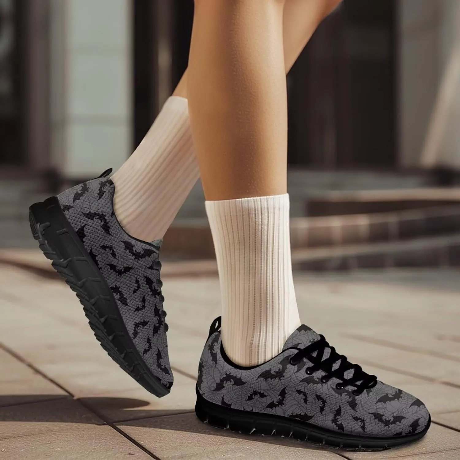 Wanyint Lightweight Sneakers for Running Walking Lace Up Black Sole Shoes