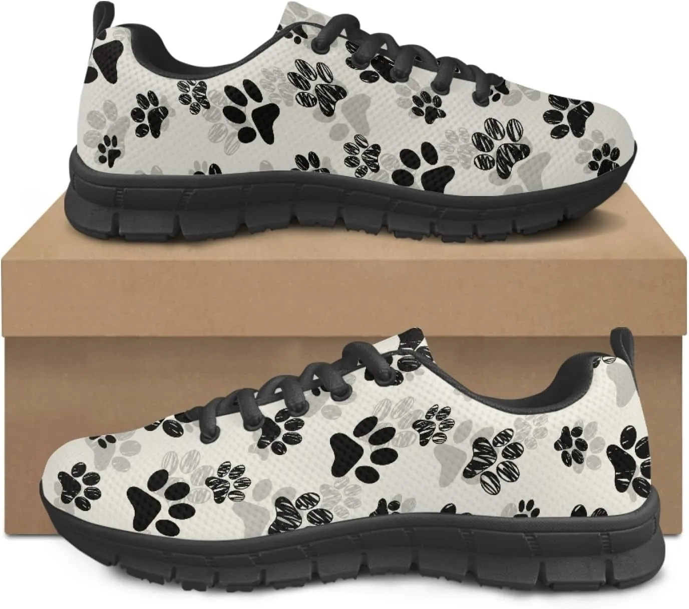 Wanyint Lightweight Sneakers for Running Walking Lace Up Black Sole Shoes