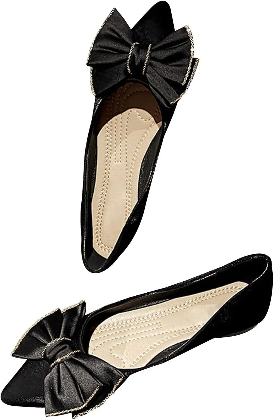 WENJIAZHIZHI Womens Glittery Bow Ballet Flats Pointed Toe Loafers Flat Dress Shoes for Women Wedding Dressy Comfortable