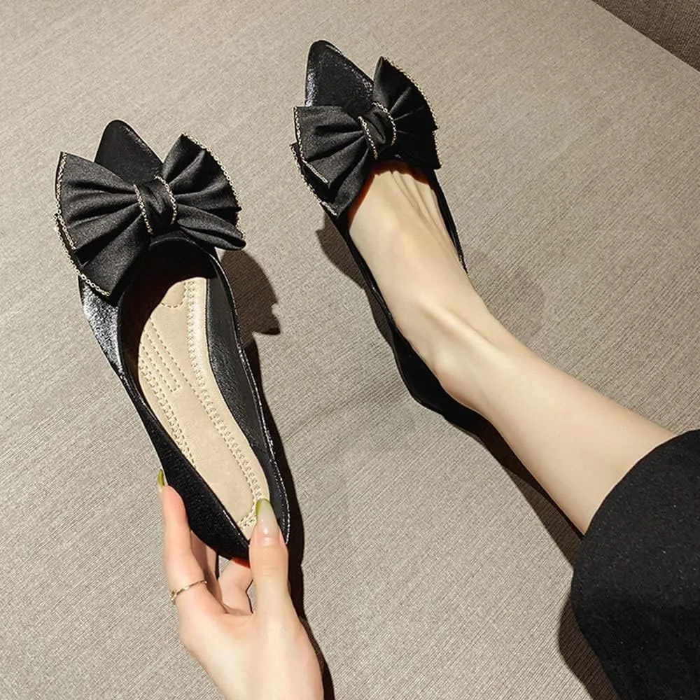 WENJIAZHIZHI Womens Glittery Bow Ballet Flats Pointed Toe Loafers Flat Dress Shoes for Women Wedding Dressy Comfortable