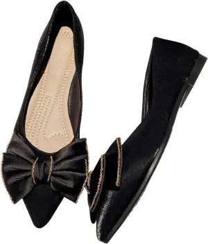 WENJIAZHIZHI Womens Glittery Bow Ballet Flats Pointed Toe Loafers Flat Dress Shoes for Women Wedding Dressy Comfortable