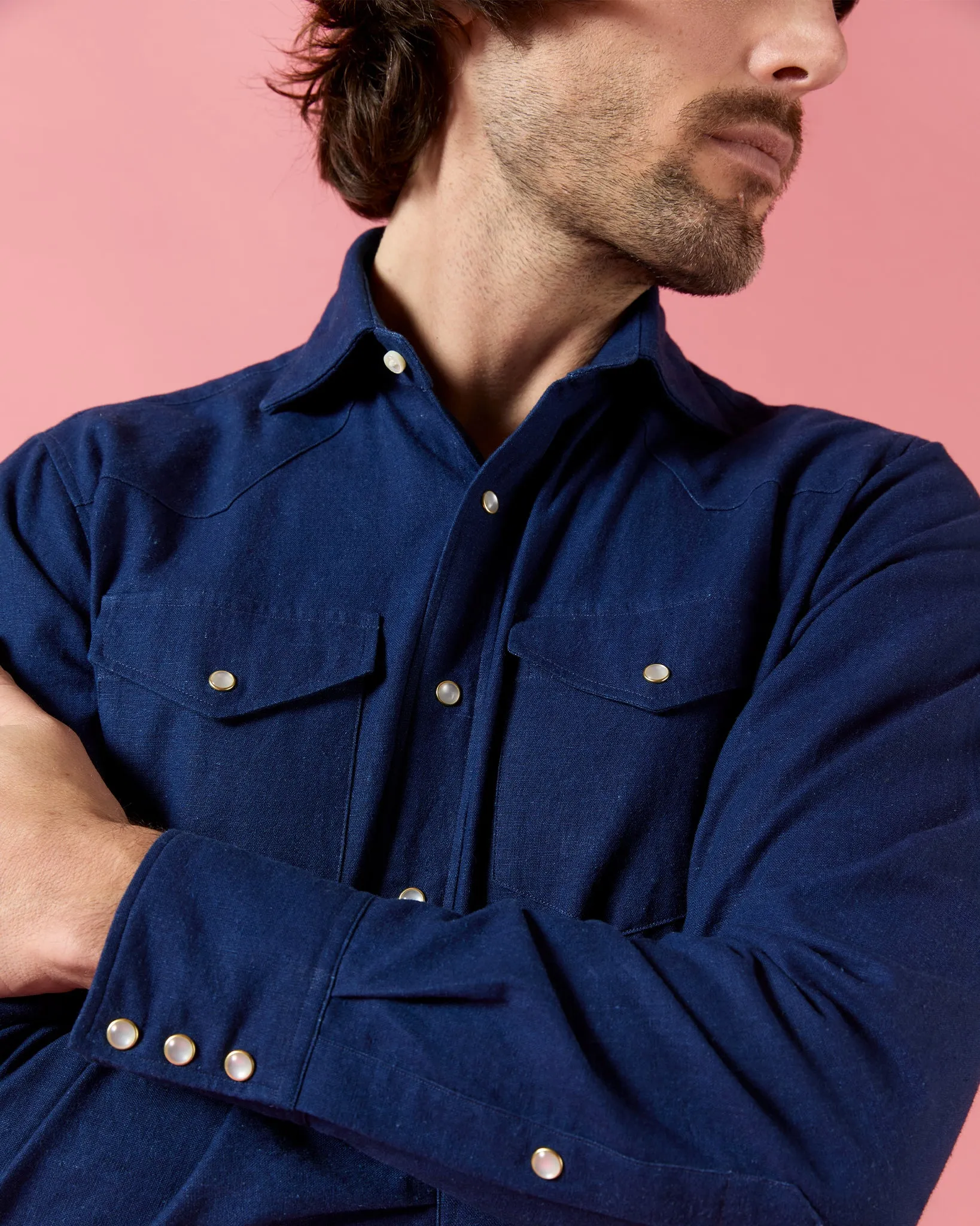 Western Work Shirt in Indigo Cotolino