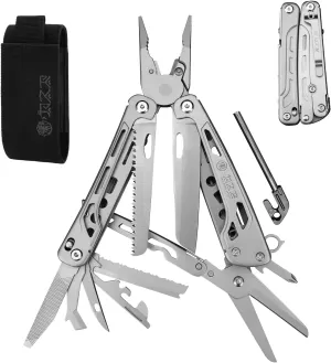 WETACTICS Multitool, light seeking 20in1，men's EDC with pocket knife, pointed nose pliers, ignition stick, folding scissors and wire stripping tool, outdoor knife gift,camping gear, stainless steel