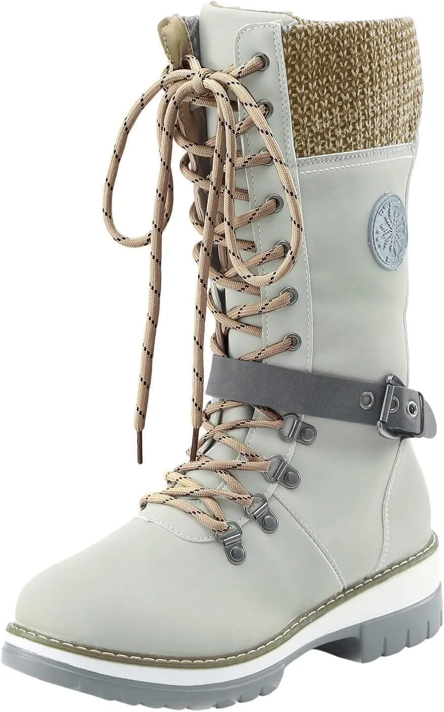 Winter Boots for Women Waterproof Snow High Cut Mid Calf Outdoor Durable Thermal Padded Warm Walking Heeled Shoes