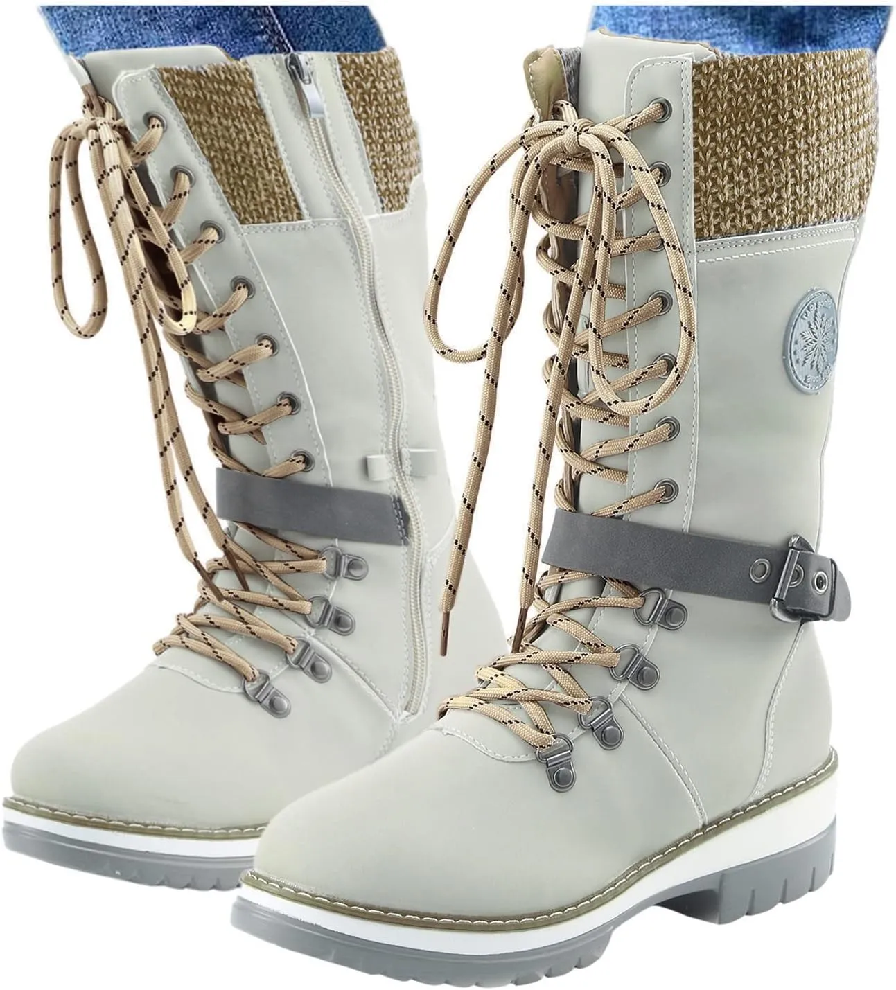 Winter Boots for Women Waterproof Snow High Cut Mid Calf Outdoor Durable Thermal Padded Warm Walking Heeled Shoes