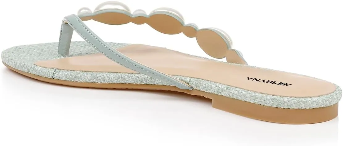 Women Pearls Split Toe Flip Flops Slip on Comfortable Flat Slippers Summer Beach Indoor Outdoor Fashion Slide Sandals Size 4-16 US