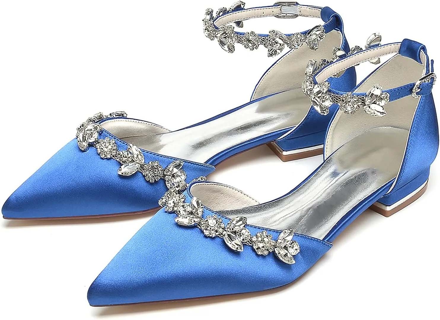 Women Satin Wedding Shoes for Bride Flats Pointed Toe Crystals Party Dress Bridesmaid Shoes